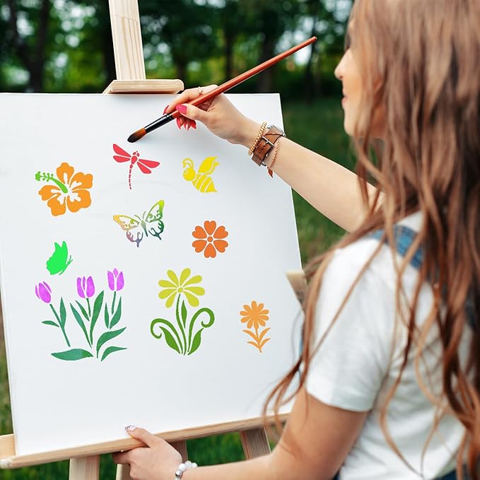 80 Pcs 4 x 4 Inch Stencils for Painting on Wood, Reusable Flower Butterfly Bird Bee Plastic Stencils DIY Craft Paint Template Set for Wall Home Decor