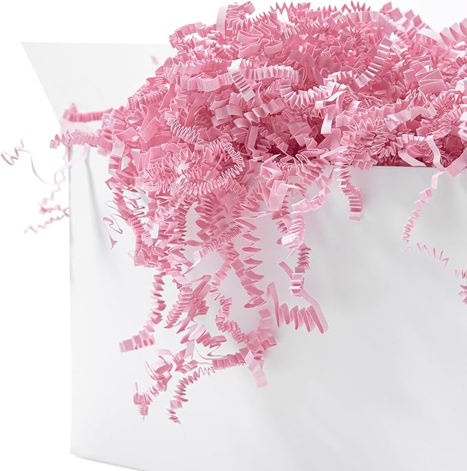 Mefleet 1 LB Crinkle Cut Paper Shred Filler Light Pink Crinkle Shredded Paper for Gift Box - Gift Basket Bag Filler - Grass Cushion Stuffing for Valentine's Day, Birthday Packaging Wrapping