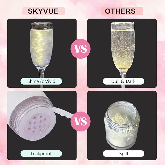 Edible Glitter 5 Colors Set,SkyVue Edible Luster Dust Iridescent Vegan Gluten Nut Free Rainbow Drink Shimmer Food Grade Metallic Powder for Cake,Cocktails Champagne Beverages Decoration - 3g/Bottle