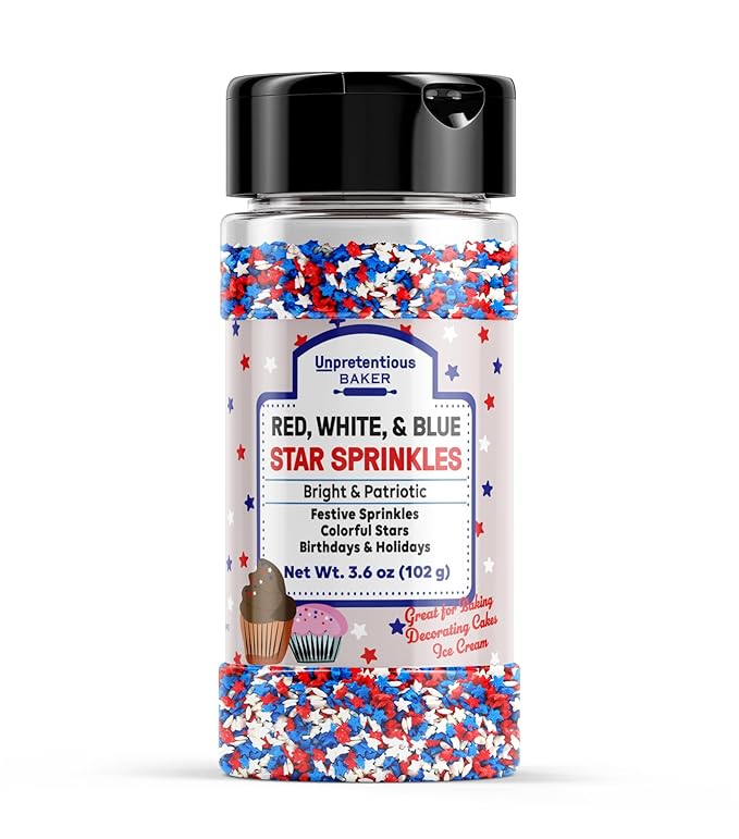 Unpretentious Red, White, and Blue Star Sprinkles, Patriotic Stars, Decorative Dessert Topping (Red, White, and Blue)