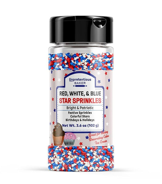 Unpretentious Red, White, and Blue Star Sprinkles, Patriotic Stars, Decorative Dessert Topping (Red, White, and Blue)