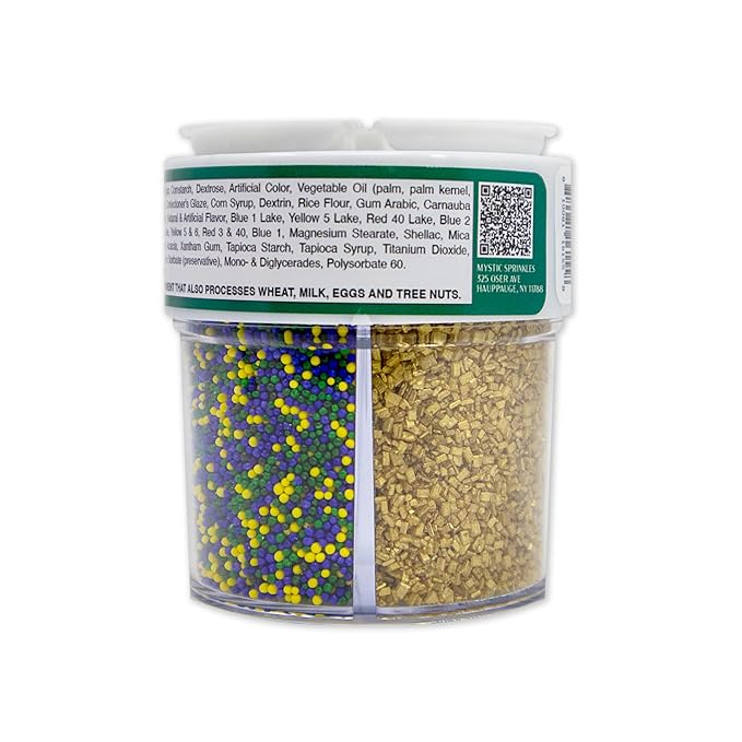 Mystic Sprinkles 4 Cell Sprinkle Assortments (King Bacchus Mardi Gras, Petite)