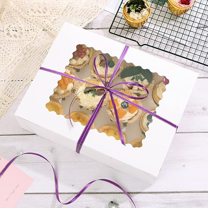 20-Set Cupcake Boxes Bulk with Clear Display Window Hold 12 Standard Cupcakes, Disposable Food Grade White Cupcake Carrier Cupcake Container, Perfect for Cupcakes Muffins Cookies Pastries
