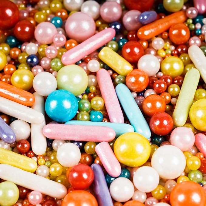 Kasvan Rainbow Pearl Sugar Sprinkles - Edible Mixed Candy Pearls 130g/4.58 Oz, Mix Size, Baking Cake Decorations, Ice Cream Toppings and Cookie Decorating, Wedding Party Chirstmas Supplies (Mixed)