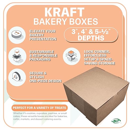 SCT Kraft One-Piece Non-Window Bakery Boxes, 10 x 10 x 5.5, Brown, Paper, 100/Carton