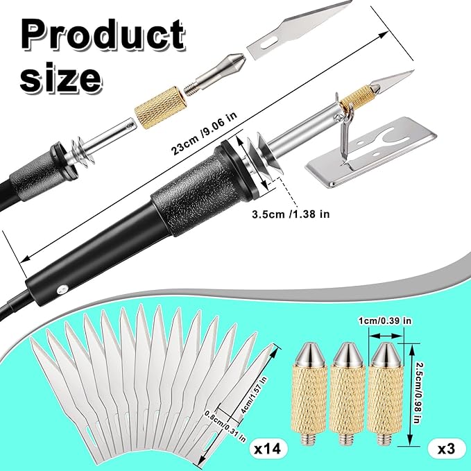 Honoson 19 Pieces Electric Hot Knife Cutter Tool, Multipurpose Hot Knife Stencil Cutter with Metal Stand, 14 Blades, 3 Chuck Sleeves for Cutting Carving (Black)