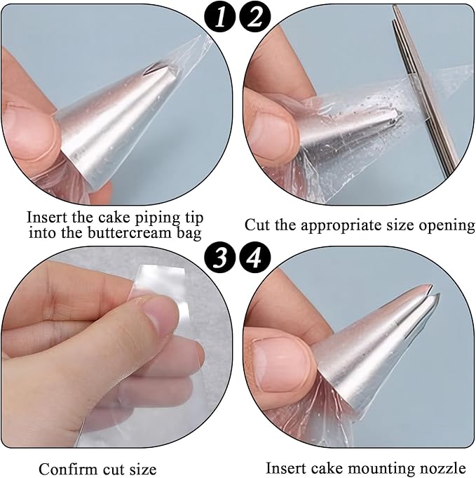 8PCS Piping Tips, Stainless Steel Icing Tips, Suitable for Pastry Fondant Cupcakes, with 50PCS Piping Bags, 1PCS Cleaning Brush, 1PCS Scissors