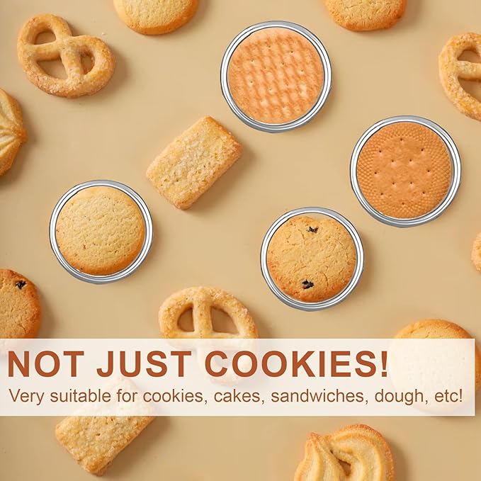 8Pcs Round Cookie Cutter Set,6 Stainless Circle Cookie Cutter(2/3/3.5/4/5/6 Inch) with Hard Flexible Plastic Dough Scrapers and 10 Piping Bags, Biscuit Cutters for Baking Cookies, Pastries and Donuts