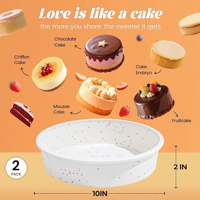 SJ 10 Inch Silicone Round Cake Pan with Metal Reinforced Frame Set of 2, Nonstick Silicone Cake Mold for Baking Suitable for Making Layers, Cheese & Chocolate Cakes