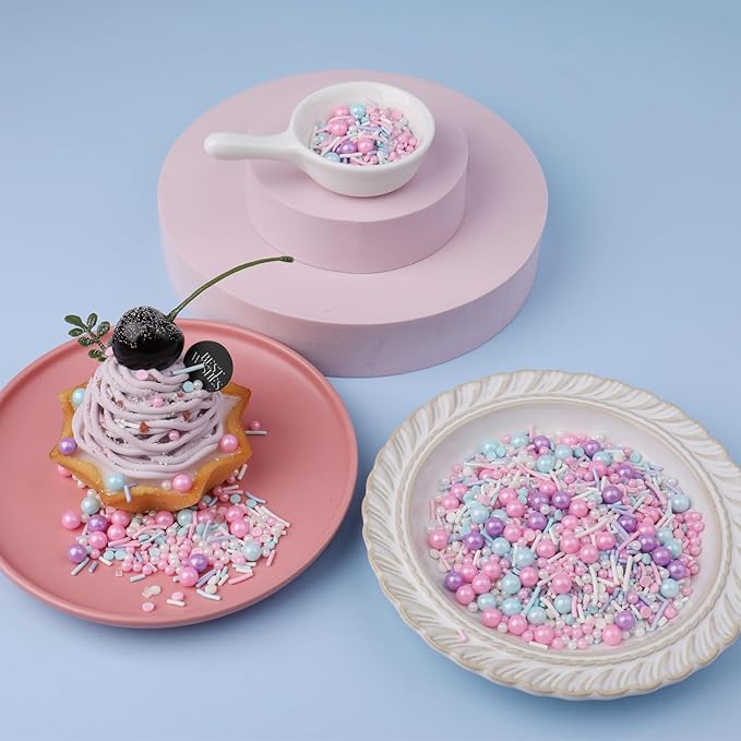 Pastel Sprinkles for Cake Decorating, Pink Purple Blue White Sprinkles Mix Jimmies, 150g/5.3oz, Confetti for Baking, Cookies, Cupcake, Ice Cream Toppings, Celebrations Wedding Shower Party Christmas Supplies