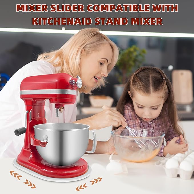 Mixer Slider Compatible with 5.5-8QT Kitchen Aid Stand Mixers, Kitchen Countertop Storage Mover Sliding Caddy Mixer Slider Mat for Kitchen Aid Stand Mixer Accessories Attachment (Bamboo - White)
