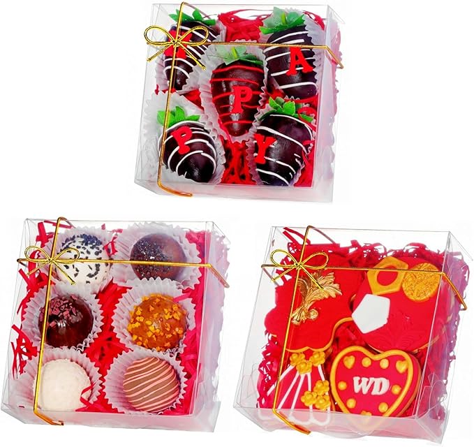 25Pack 5x5x2Inches Clear Bakery Boxes Chocolate Covered Strawberry Boxes for 4 Mini Cake Boxes Cookies Macaron Boxes Pie Boxes Browines boxes