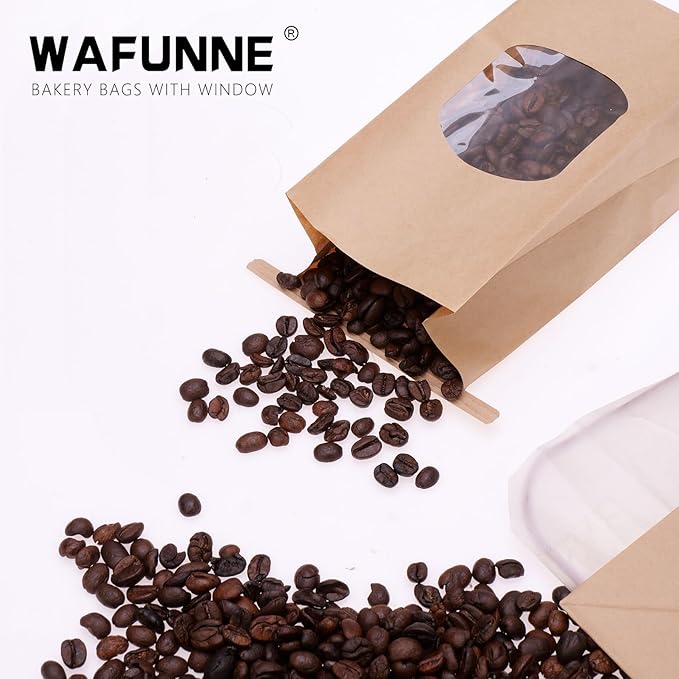 50pcs Bakery Bags with Window for Cookies Bread Packaging Brown Paper Bag Bulk L