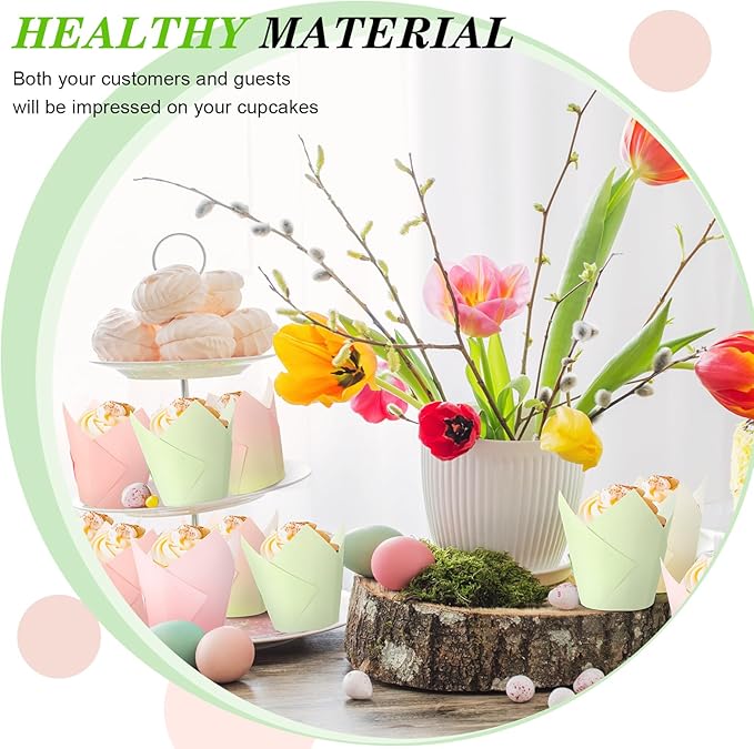 Havawish 500 Pcs Standard Size Cute Color Tulip Cupcake Liners, Party Baking Liners Greaseproof Cupcake Wrappers Muffin Liner Baking Cups for Wedding Birthday Baby Shower Holiday Party