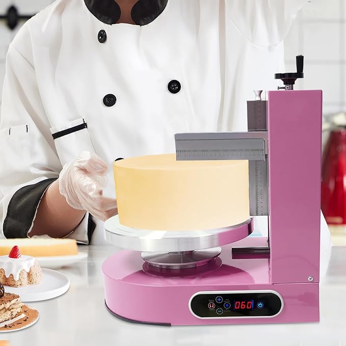4-12“ Cake Decorating Coating Machine w/LCD, Auto Cream Spreading Machine Smooth Coating Decoration Machine, 60-320rpm Adjustable Tabletop Cake Turntable for Cake Shop Household, 220W (Pink)