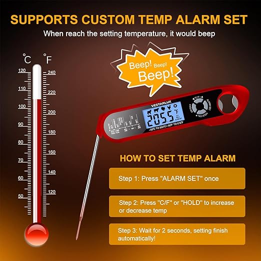 Digital Meat Thermometer – Waterproof Instant Read Food Thermometer for Cooking with Dual Probes, Backlight, Alarm, ºF/ºC for Steak, Oil, Frying, Candy, Grill, BBQ, Smoker, Oven