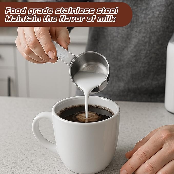 2 Pcs Stainless Steel Measuring Cup, 60 ml 2 oz 1/4 Inch Cup Scoop Stainless Steel Measuring Cups Metal Coffee Scoop Cat Food Scoops for Wet and Dry Ingredients Cooking Baking Kitchen, Dishwasher Safe