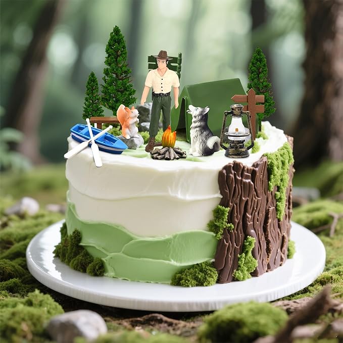 Knana 14Pcs Camping Cake Topper Camping Cake Decorations Camping Theme Decorations for Forest Themed Birthday Party Supplies