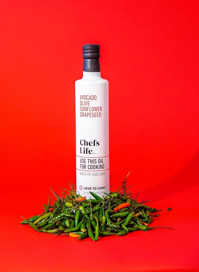 Chefs Life Cooking Oil - Gourmet Oil for Cooking, Blend of Olive Oil, Avocado Oil, Sunflower Oil & Grapeseed Oil, Non GMO - 16.9 Fl Oz (1 Bottle)
