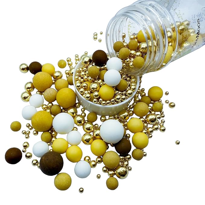 SE Si&Moos Gold White and Brown Pearl Sprinkles Edible Gold and Chocolate Pearls for Cake Decorating Edible Pearl Cake Decorations Baby Shower Cupcakes Sprinkles Party Holiday Christmas Supplies 3 OZ