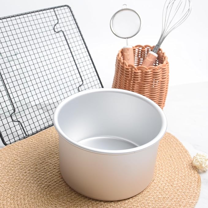 Aluminum smash cake 6×4 inch round Cake Pan,anodized aluminum cake pans,layer cake pan, baking pan For birthday cake, party Silver (6×4 round Cake Pan)