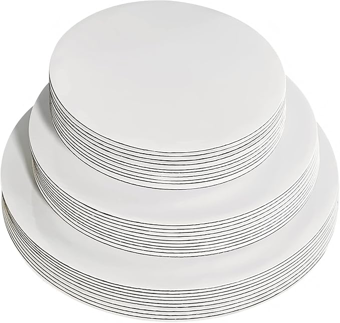 ONEMORE 30-Pack White Cake Board Rounds,Circle Cardboard Base Boards, 8, 10 and 12-Inch. Perfect for Cake Decorating, 10 of Each Size (White,30)