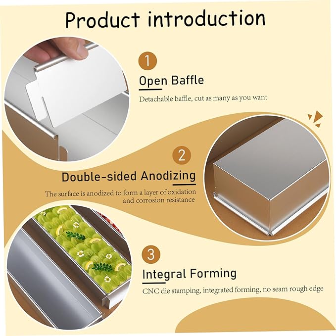 Rectangular Cake Pan 16.4x3.9x2.4 Inch Tiramisu Pan with Removable Baffle Plate Non-stick Rectangle Cake Easy to Clean Ice Cream Mold for Kitchen, Rectangular, Rectangle