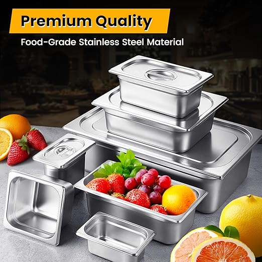 Full Size Hotel Pans 2.5 Inch Deep Stainless Steel Food Pan - Anti-Jam 6 Pack Steam Table Pan Set for Catering, Buffet Use, Kitchen Prep