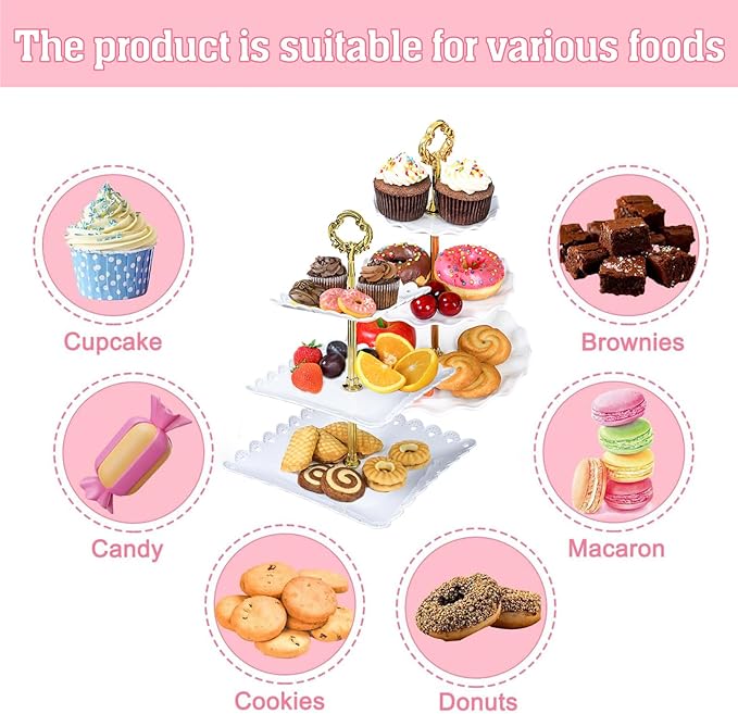 Dessert Table Display,5Pcs Cake Stand Set,2Pcs 3 Tiered Cupcake Stands and 3Pcs Dessert Trays Serving Trays for Party Baby Shower Wedding Tea Party