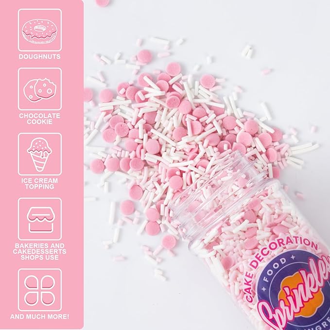 Dye Free Sprinkles No Artificial Dyes Natural Pink Confetti Jimmies Sprinkles for Cake Decorations Baby Shower, Cookies, Fondant Cake, Dessert Toppings, 4.2oz