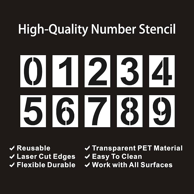 6 Inch Plastic Number Stencils - Reusable Digital Painting Templates for Cake Stencil Address Painting