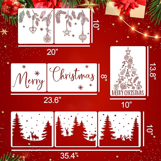 Christmas Stencils for Window Glass Large Christmas Stencils for Crafts Reusable Xmas Forest Deer Holiday Stencil for Painting on Wood Door Mats Fabrics Decor
