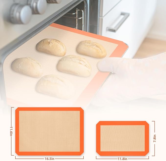 Silicone Baking Mat, Baking Sheets Non Stick, Silicone Mats for Baking, 3 Pcs for Cookie, Bread and Pastry, Baking Supplies for Oven, Orange