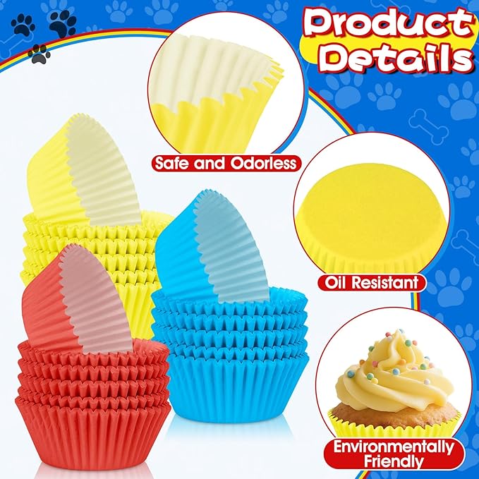 300PCS Red Yellow and Blue Cupcake Liners Mini Muffin Baking Cups Wrappers for Vintage Carnival Birthday Party Supplies Vibrant Disposable Cupcake Papers for Colorful Primary Colors Party Decorations