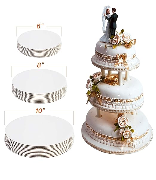 ONE MORE 30-Pack White Cake Board Rounds,Circle Cardboard Round Base 6,8 and 10 inch, Disposable Coated Cake Plate 10 of Each Size