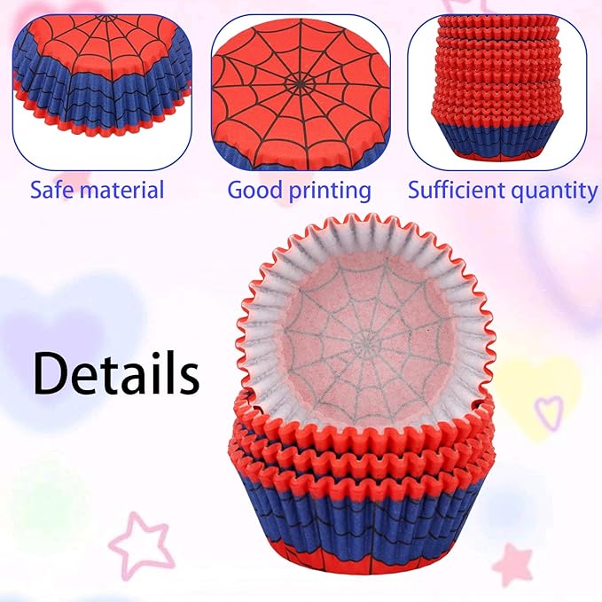 300pcs Spider Web Cupcake Liners, Paper Red & Blue Baking Cups for Muffins Cakes Ice Cream Dessert Spider Themed Party Supplies for Birthday Wedding & Halloween