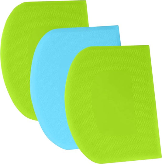SURDOCA Dough Scraper Bench Scraper - 3P 8.3x5.5" Plastic Flexible Bowl Scraper, Sharp Edge & Angles Cake Scraper. Non-Slip Bakeware Decorating Tools Sculpting & Modeling Tools - Green+Blue+Green