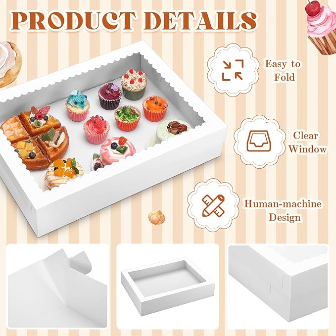 20 Pcs 19x14x4 Inch Half Sheet Cake Boxes 10pcs Large Rectangle Bakery Boxes with Window and 10pcs Cake Boards for Donuts Pastry Baking Cupcakes Pie Cookies Birthday Party