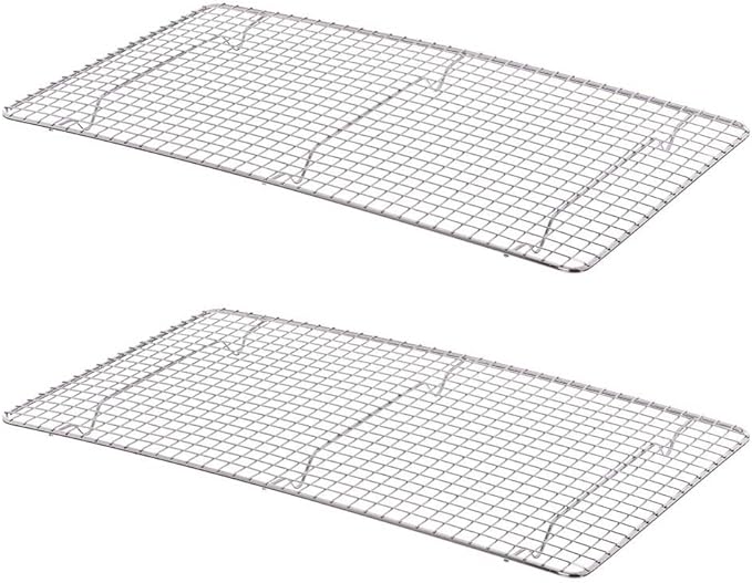 TrueCraftware- 18"x 10" Full Size Rectangular Wire Pan Grate Chrome-Plated Set of 2 -Fits Full Size Sheet Pans Cookie Pans Cooling Rack Baking Sheet Grate Cake Rack for Pies Cookies Pastries Cakes