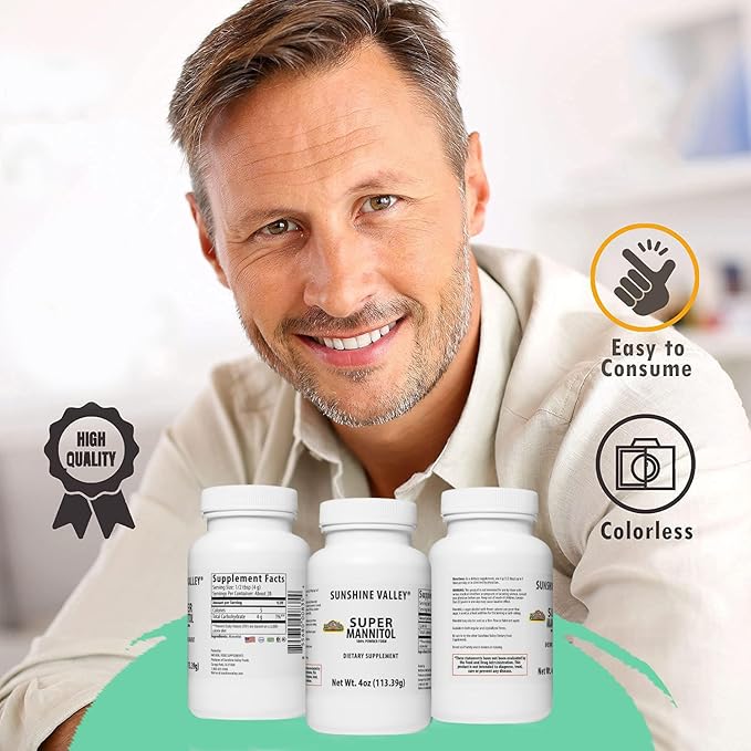 Sunshine Valley® Super Mannitol Powder, Natural & Healthy Artificial Sweetener, Ultra-Pure Sugar Substitute, Low Glycemic Dietary Supplement (4 Fl oz)