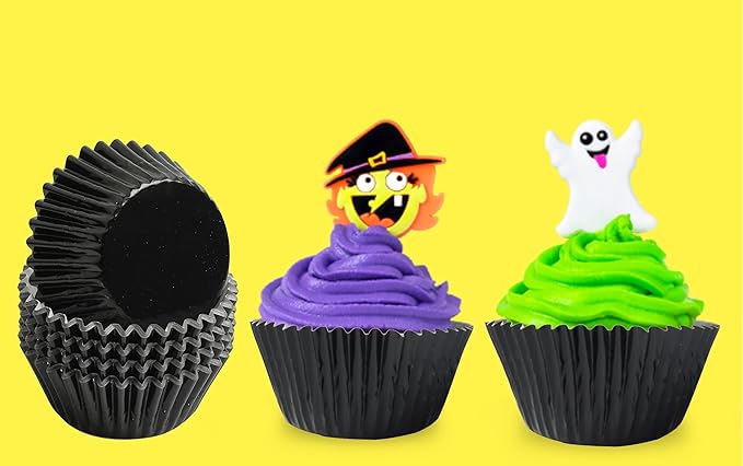 Black-Foil Cupcake Case Liners 100 Pcs Metallic Paper Baking Cups for Birthday Parties, Weddings or Baby showers …