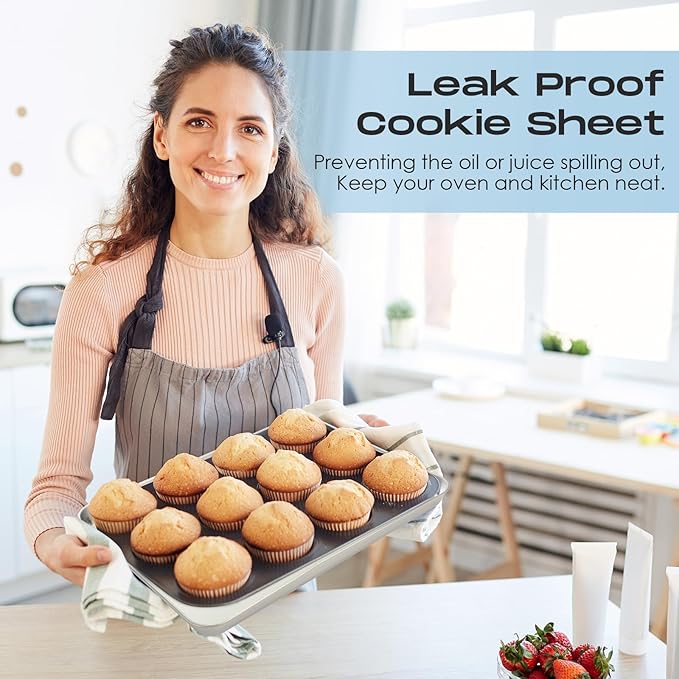 Zopeal 12 Pieces Baking Sheet Pan Cookie Sheet Set for Oven Stainless Steel Trays Nonstick Small Serving Tray Cake Toaster Metal Food Trays, Oven and Dishwasher Safe(16 x 12 x 1 Inch)
