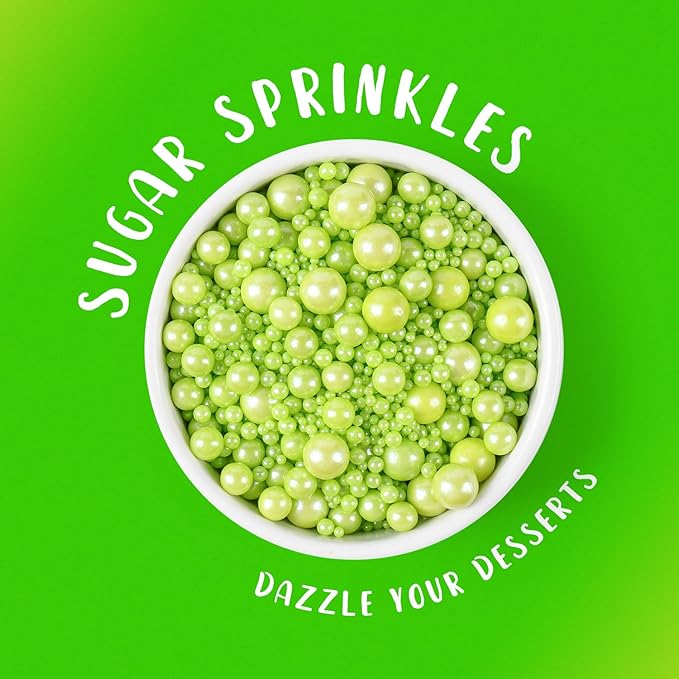Green Sprinkles for Cake Decorating Easter Sprinkles for Cookie, Edible Sugar Pearls Mixing Sizes for Cupcake Topper, Cookies, Ice Cream Toppings for Easter Party Celebrations 3.5 Ounces