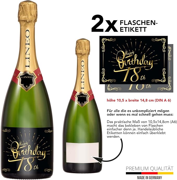 2-Pack Birthday Bottle Labels, Self-Adhesive “HappyBirthday” Stickers for Champagne & Wine Bottles, Fun Gift Idea for Men & Women, 5.8 x 4.1 in (18th Birthday)