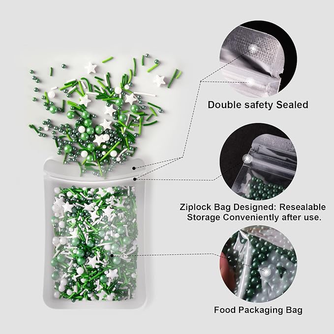 HUEBEATY 6-in-1 Green Sprinkles for Cakes, Cupcakes & Cookies Decorating – 180g Edible Jimmies & Pearls Mix – Football Sprinkles, Eagles, Minecraft, Jungle, Dinosaur, St. Patrick’s Day & Spring Cake Decorations