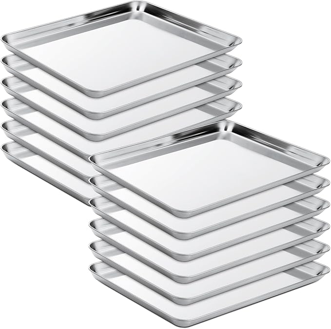 Zopeal 12 Pieces Baking Sheet Pan Cookie Sheet Set for Oven Stainless Steel Trays Nonstick Small Serving Tray Cake Toaster Metal Food Trays, Oven and Dishwasher Safe(16 x 12 x 1 Inch)
