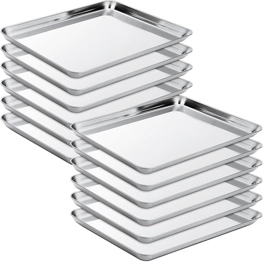 Zopeal 12 Pieces Baking Sheet Pan Cookie Sheet Set for Oven Stainless Steel Trays Nonstick Small Serving Tray Cake Toaster Metal Food Trays, Oven and Dishwasher Safe(16 x 12 x 1 Inch)