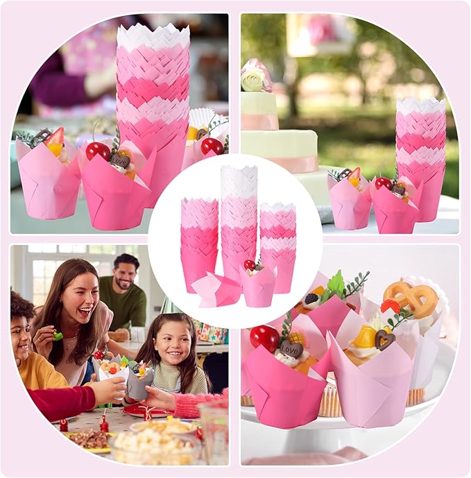 Havawish 500 Pcs Standard Size Light Pink Tulip Cupcake Liners, Party Cupcake Baking Liners Greaseproof Wrappers Muffin Liner Holders for Wedding Birthday Baby Shower Holiday Party Baking Cups