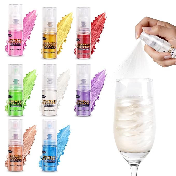 White Edible Glitter Spray 5g, Shimmer Edible Glitter for Cocktails, Food Grade Luster Dust for Beverages & Cake Decorating, Drinks, Baking, Chocolate