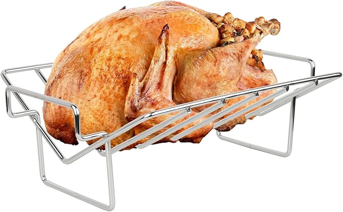 Thanksgiving Turkey Roasting Rack Stand for Smoker and Grill, Turkey Roaster V Rack Stainless Steel Rib Racks for Grilling and Smoking, for Large and XLarge Big Green Egg,Kamado Joe,Big Joe